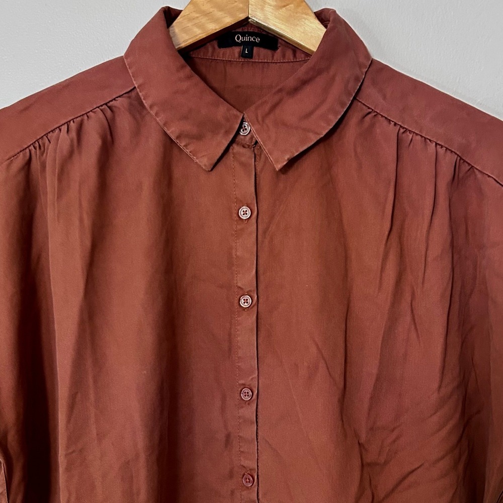 Quince Tencel Camp Shirt Womens L Terracotta Lyocell Short Sleeve Button Down